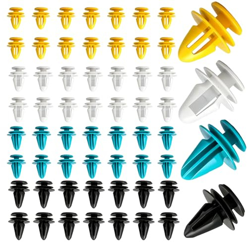 60 Pièces Clips de Fixation Voiture en Plastique, Clips de Garniture Porte et Carrosserie, Agrafes Plastique Carrosserie en 4 Tailles (8–10 mm), Convient à la Plupart des Véhicules