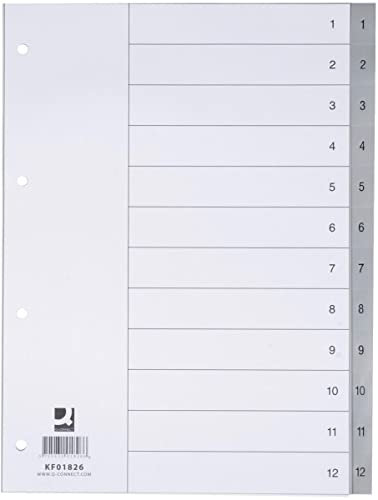Q-Connect KF01826 Zahlenregister - 1-12, PP, A4, 12 Blatt, grau