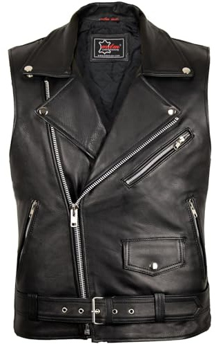 Gilet en cuir pour motard - Noir - L