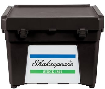 Shakespeare Seat Box One Size, Storage Box, Tackle Management, Strong Water Resistant Large Fishing Tackle Storage - Twin Locking Latch, Extra Deep Lid - For Saltwater and Freshwater Unisex, Black