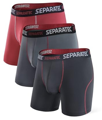 Separatec Mens Boxer Briefs Sports High Elastic Quick Dry Polyamide Dual Pouch Men's Boxer Shorts Boxers Functional Athletic Underwear for Men 3 Pack L