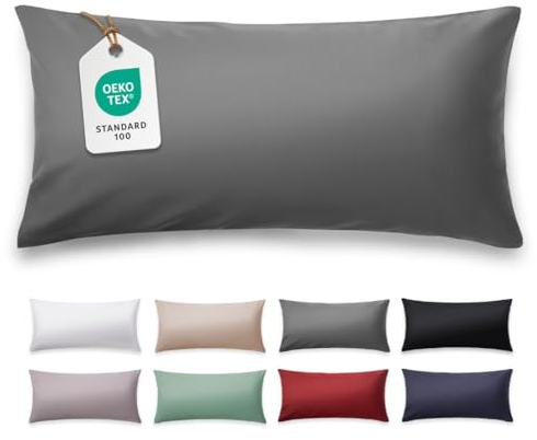 Blumtal Mako Satin Kissenbezug 40x60 Baumwolle Anthrazit - Kissenhülle aus 100% Baumwolle - Edle Glanzoptik & Reißverschluss - Satin Kissenbezug für Kissen 40x60 Dekokissen & Sofakissen
