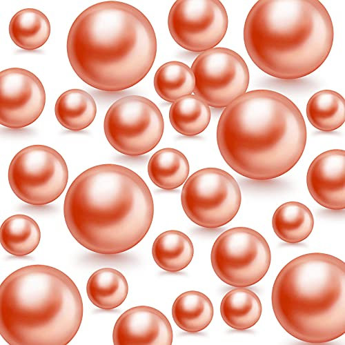 Hicarer 120 Pcs Rose Gold Vase Filler Pearls Floating Beads for Vases 3 Mixed Sizes Gloss Round Pearl Water Beads for Valentines Centerpieces Home Party Wedding Decor, 14/20/30 mm