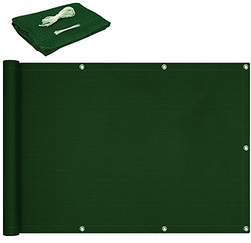 Jardín Protección de Privacidad 0.9x5m Protección Visual Escudo de Privacidad HDPE Protección UV con Cables y Cuerdas y Sujetacables para Patio Exteriores Jardín, Verde Oscuro
