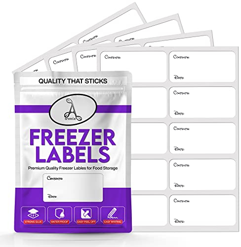 100 x Freezer Labels Easy Peel Off (Printed) - Frozen Food Freezer Labels Leave No Sticky Residue After Use - Perfectly Sized (6 x 3cm) Easy to Write Surface with Any Pen by ARMIZ