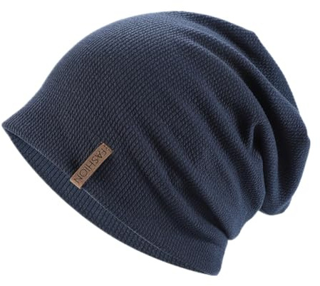 KOMUNJ Bonnet en jersey doux et confortable - Classique - Bonnet long - Pour homme et femme - Pour le printemps, l'automne et l'hiver, bleu foncé, taille unique