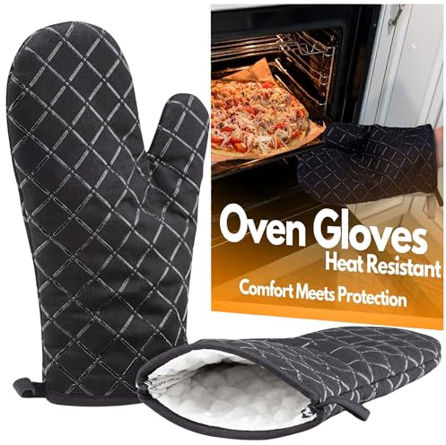 Oven Gloves Heat Resistant Mitts Superior Grip Non Slip Glove 28cm Long Black, 2 Pcs Oven Glove For Coooking,Baking,Grilling