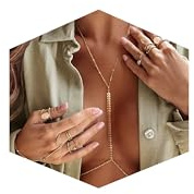14K Gold Plated Body Chains for Women, Sexy Layered Belly Waist Chain Crossover Bikini Bra Chain, Summer Beach Rhinestone Body Jewelry(Fishbone)