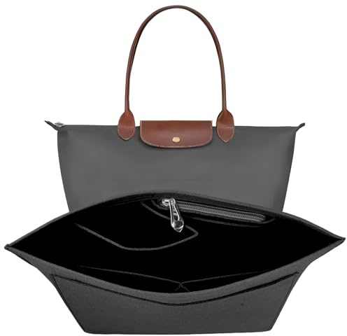 Shengxi Organiseur de Sac à Main pour Longchamp Poignées Longues et Courtes Organiseur de Sac Fourre-tout en Feutre Organisateur de Sac Multi-poches pour Téléphone Clés Tasse (Noir, L)