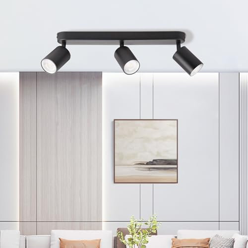 SILAMPDI 3 Way Ceiling Spotlights GU10 Rotatable LED Ceiling Light Fitting Black, Modern Spotlight Ceiling Bar Indoor Industrial Wall Spot Light Metal for Kitchen Bedroom Hallway, Bulb Not Included