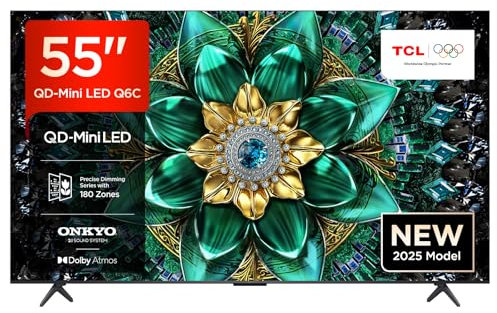 TCL 55Q6C-UK QD-Mini LED TV, 4K HDR Premium 1000nits, Smart TV Powered by Google TV (Dolby Vision IQ & Atmos, Onkyo 2.1 Sound System, 144Hz Motion Clarity Pro, 2025 New Model)