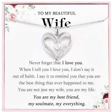 VOSAP Gifts for Wife, Double Heart Necklace for Women, Wife Gift from Husband, Christmas Birthday Mothers Day Valentines Gifts for Her, Stocking Fillers for Women