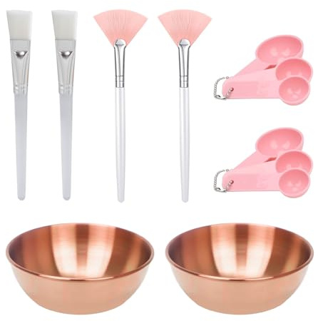 VelvetGlow 8 Pcs Face Mask Mixing Kit - Esthetician Supplies, Diy Facemask Mixing Tool, Mask Applicator Brushes, 2 Rose Gold Bowls, 2 Fan Brushes, 2 Flat Brushes, 2 Measuring Spoons