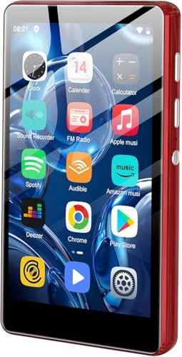 SWOFY Reproductor MP3 de 80 GB con Bluetooth y WiFi, pantalla táctil de 4,0 pulgadas, reproductor MP3 MP4, estéreo, radio FM, grabadora, libro electrónico y navegador (negro) (rojo)