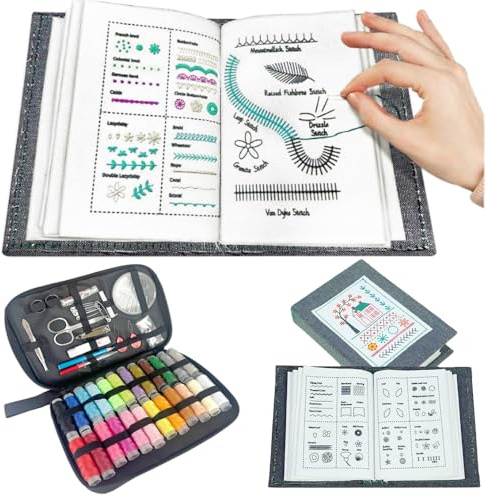 Kyduu Libro da ricamo fai da te, Kit Ricamo Principianti, Embroidery Stitch Book, Libro di punti ricamo, con Istruzioni Passo Passo per 143 Punti, Set di motivi di ricamo fai da te Per Principianti