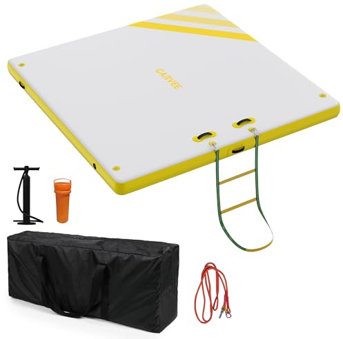 Inflatable Floating Dock Stable Platform for Lakes, Multi-Person Swim Water Mat with Pump Ladder, Heavy-Duty PVC Pool Raft for Adults