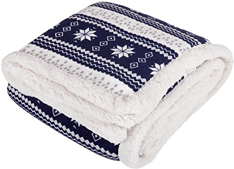 Navy Snowflake Design Luxury Fleece Blanket Soft Sherpa Sofa Bed Throw 150x200cm