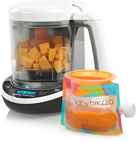 Baby Brezza Small Baby Food Maker Set – Cooker and Blender in One to Steam and Puree Baby Food for Pouches - Make Organic Food for Infants and Toddlers - Includes 3 Pouches and 3 Funnels