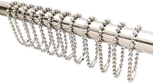 Nickel Shower Curtain Hooks, 6 Inch Ball Chain Design, 12 Pack Rust-Resistant Metal Curtain Rings for Bathroom Rods, Heavy Duty 4.5mm Shower Curtain Hangers