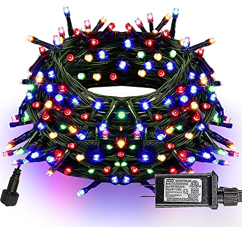 Dazzle Bright 300 LED Christmas String Lights, 100 FT Connectable Waterproof String Lights Green Wire with 8 Modes, Christmas Decorations for Indoor Outdoor Xmas Party Yard Garden (Multi Colored)