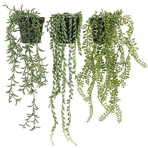 Ligne Déco - Plante Succulente Retombante Artificielle - Lot de 3 - Décoratif - Élégant - Tendance Déco - Durable - Entretien Facile - Plante Artificielle Intérieur - Plastique - 60cm
