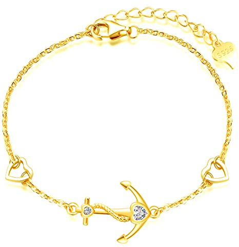 MicLee-Pulsera de mujer Circón Dos corazones de amor Pulsera combinada de ancla S925 Pulsera de plata esterlina Múltiples colores