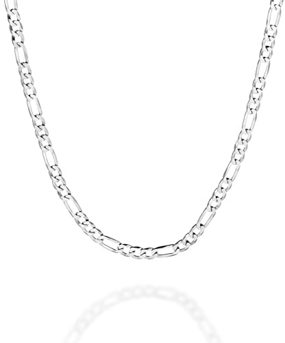 QUADRI - Cadena de Plata Hombre Mujer Modelo Figaro Diamantada 925 Platas - Collar Ancho 3.5 mm - Longitud 51 cm con 5 cm de Extensión - Made in Italy