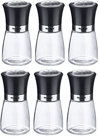 Westmark 63512611 Présentoir à épices avec couvercle aromatique et trou grossier Capacité 190 ml Verre acier inoxydable et plastique Noir Transparent/noir/argenté