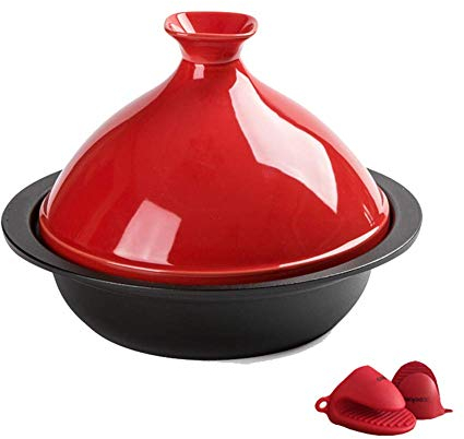 Casserole Dishes with Lids 24Cm Medium Cooking Tagine, Tagine Pot with Cone Shaped Lid for Cooking and Stew Casserole (Red)