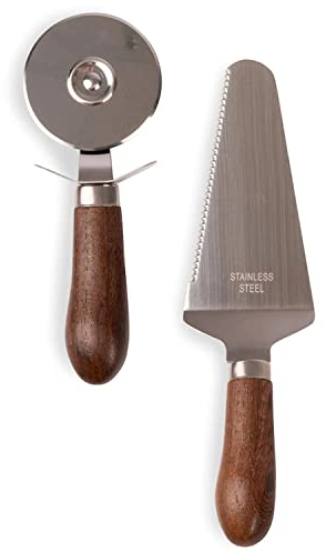 Sagaform Astrid Pizzaschneider und Tortenheber aus Holz und Edelstahl in der Farbe Braun, Länge: 18cm, 5018353