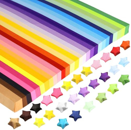 SUPGOD 2160 Stück Origami Sterne Papierstreifen Buntes Origami Sterne Papier Papierstreifen 27 Farben Doppelseitige Origami Star Paper Strips GlüCksstern Origami Papier für DIY, Dekoration, Geschenk