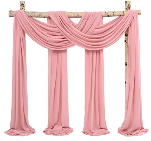 Wedding Arch Draping Fabric, 4 Panels 28 x 19ft Dusty Rose Drapes for Ceremony, Chiffon Fabric Arbor Drapery Decorations, Reception Sheer Backdrop Curtains for Party