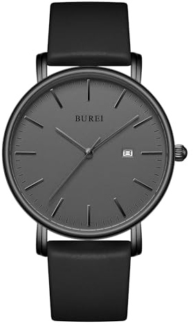 BUREI Herren Armbanduhren Mode Minimalistisch Analog Silikon Quarz Wasserdicht Uhren für Männer (alle schwarz)