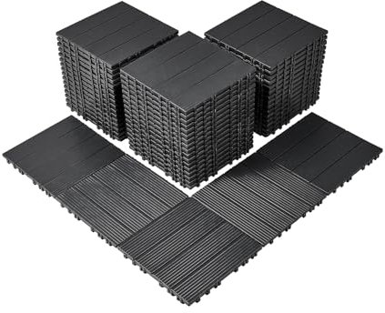 VEVOR Dalles de Terrasse Emboîtables, Lot de 54, Revêtement de Sol Plastique Imperméable, 300 x 300 mm, 50166 c㎡, Utilisation par Tous les Temps, pour Porche, Piscine, Balcon, Arrière-cour, Gris Foncé