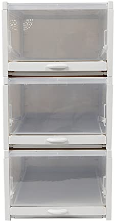 WINZING Transparente Schuhbox mit Schublade, 3er-Set Stapelbare Aufbewahrungsbox aus Plastik, Klare Schuhschrank-Organizer für Schrank oder Kleiderspeicher (Hochwertiger PP, Platzsparend)