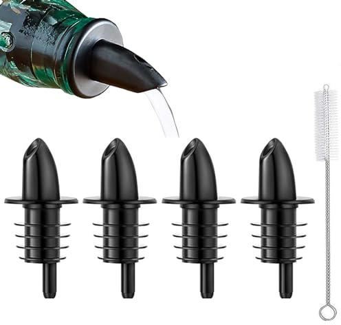 4 Pack Plastic Free Flow Pourers - Universal Bottle Spouts for Liquor, Olive Oil, Syrup, Vinegar & Mixed Drinks - Fits 0.66-0.75 Bottle Necks