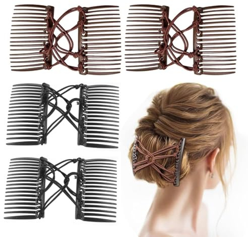 4 pinzas elásticas para el cabello con peine doble, peines mágicos elásticos para cabello grueso, ajustables