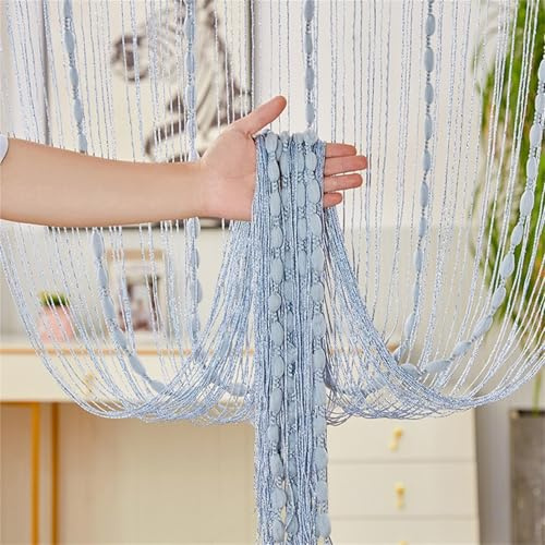 Odot Elegante Color Sólido Cortina Puerta Exterior Hilos,Cortina de Flecos para Ventana Cortinas de Puerta Antimoscas,Separador de Habitaciones para Decorativa Dormitorio (Azul Claro,100x200cm)