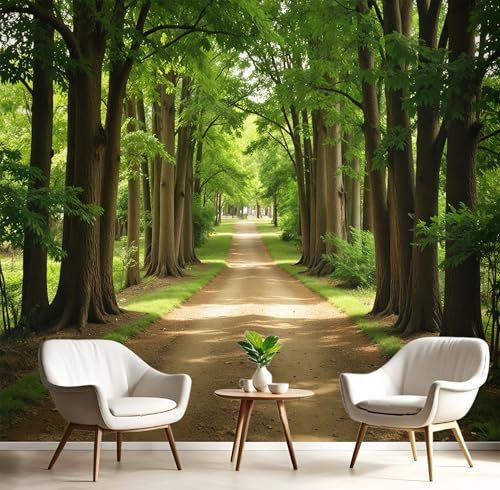 JEDTAKCT Papier Peint Panoramique Chemin Forestier 400X280Cm (Lxh) - Revêtement Mural Décoration Pour Chambre Salon Cuisine - 3D Peinture Murale Interieur Vue Sur Le Parc - Vert Foncé
