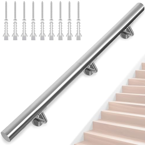 FREEAMG Main Courante d'Escalier en Acier Inoxydable, Rampe d'Escalier Murale Intérieur et Exterieur, Main Courante Antidérapante Pour Sécurité, Couloir, Salle de Bain, Grenier, Jardin (150CM)