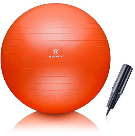 BODYMATE Exercise Ball - E-book with exercise guides included - Gym-quality Swiss balls for fitness, birthing, pregnancy - Air pump included - Anti-Burst - 65cm - Orange