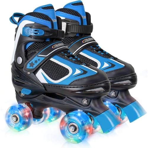 Nattork Kinder Rollschuhe für Jungen Mädchen Kinder, 4 Größen einstellbar Quad Skates mit Allen Licht bis Räder - Geburtstagsgeschenk für Indoor Outdoor Sport