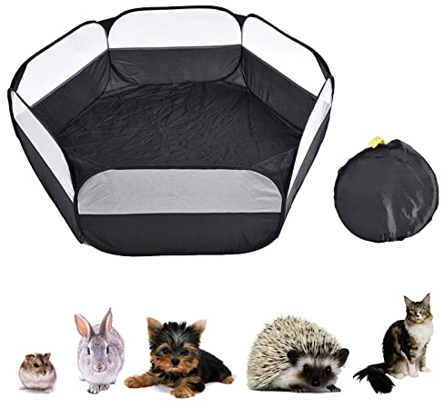 Andiker Small Animal Playpen 47.2”, Foldable and Portable Outdoor Exercise Fence Pop-Up Yard Fence, Breathable Pet Tent Play Pen for Hamster, Guinea Pig, Chinchillas, Hedgehogs, Rabbits (Black)