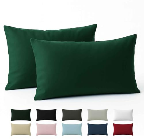 Kissenbezug 50x80 Renforcé Baumwolle (2er-Set) - Grün - Dicht gewebt mit 57 Fäden/cm² - Kopfkissenbezug 50x80 cm - Oeko Tex Zertifiziert - Dreamzie