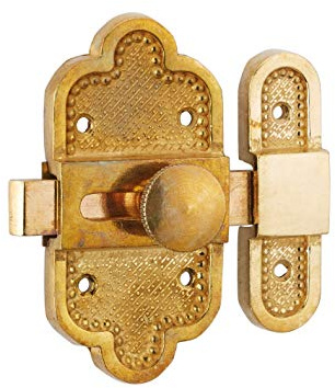 THIRARD - Verrou De Meuble Louis XVI - Laiton Patiné - Platine Gâche - Pêne Plat Coulissant - Système De Fermeture Simple - 40 x 80 mm - Jaune/Doré