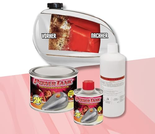Power Tank - Tankversiegelung Motorrad 2k Rot 350 g Set Tankentroster Innen Versiegelung Tanksanierung Schutzemulsion Rost Tank Entrosten Und Versiegeln Tankinnenlack Tankbeschichtung Rostlöser Auto