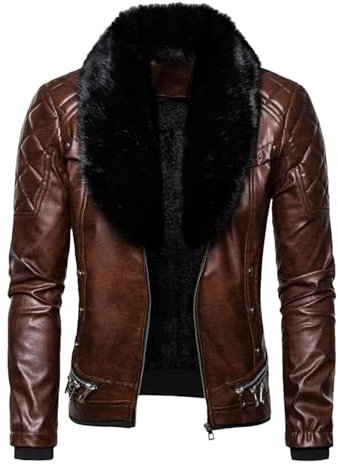 Abnehmbarer Pelzkragen Für Herren, Mit Nieten Gepresste Baumwolle, Dick, Winddicht, Motorrad-Ledermantel, Jacke