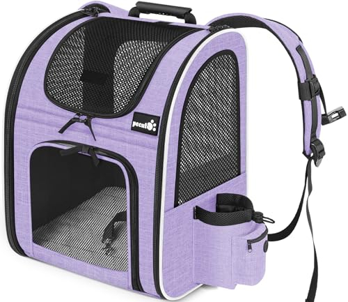 Pecute Transportin Perro Mochila para Mascotas ＜6kg, Mochila Gato con Ventana de Malla, Transportin Gato 44x34x27cm para Viajes en Coche, Tren y Actividades al Aire Libre como el Senderismo Púrpura
