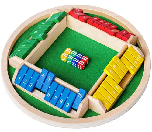 Shut The Box Dice Game,2-4 Player Family Wooden Board Table Math Games, 8 Dices Classics Tabletop Version Games for Classroom,Home,Party or Pub