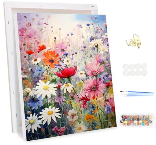 MEIYUDA Pintar por Numeros Adultos con Marco Inflorescencia Flor, Cuadros por Numeros Pigmento Acrílico, DIY Pintura por Numeros Kit Manualidades, Decoración para el Hogar Regalo de pared 30x40cm
